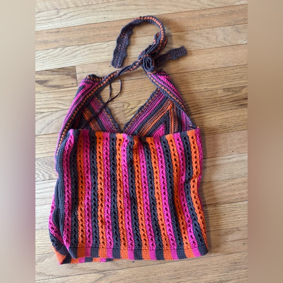 Kimchi Blue Crochet Knit Striped Halter Top Boho Festival- Medium - Picture 2 of 3